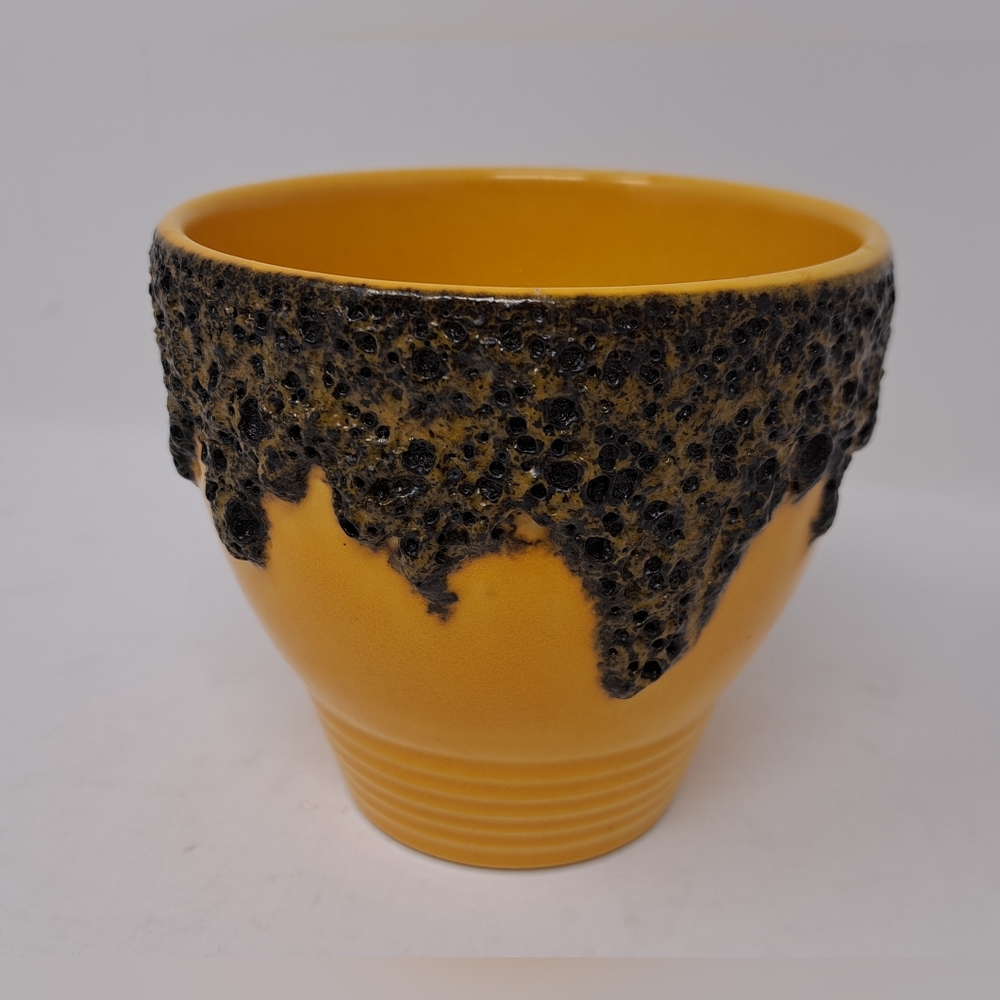 West Germany Fat Lava Flower Pot Vase MCM Mid Century Yellow Pottery Ceramics - Picture 3 of 13
